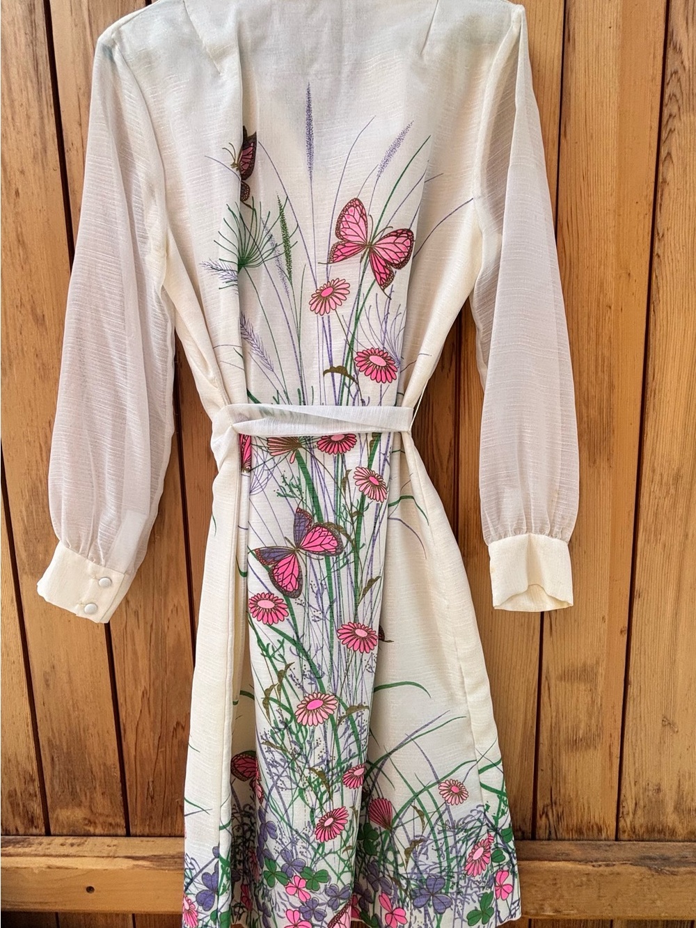 Vintage 70s Alfred Shaheen Butterfly Botanical Shirt Dress - Picture 7 of 13